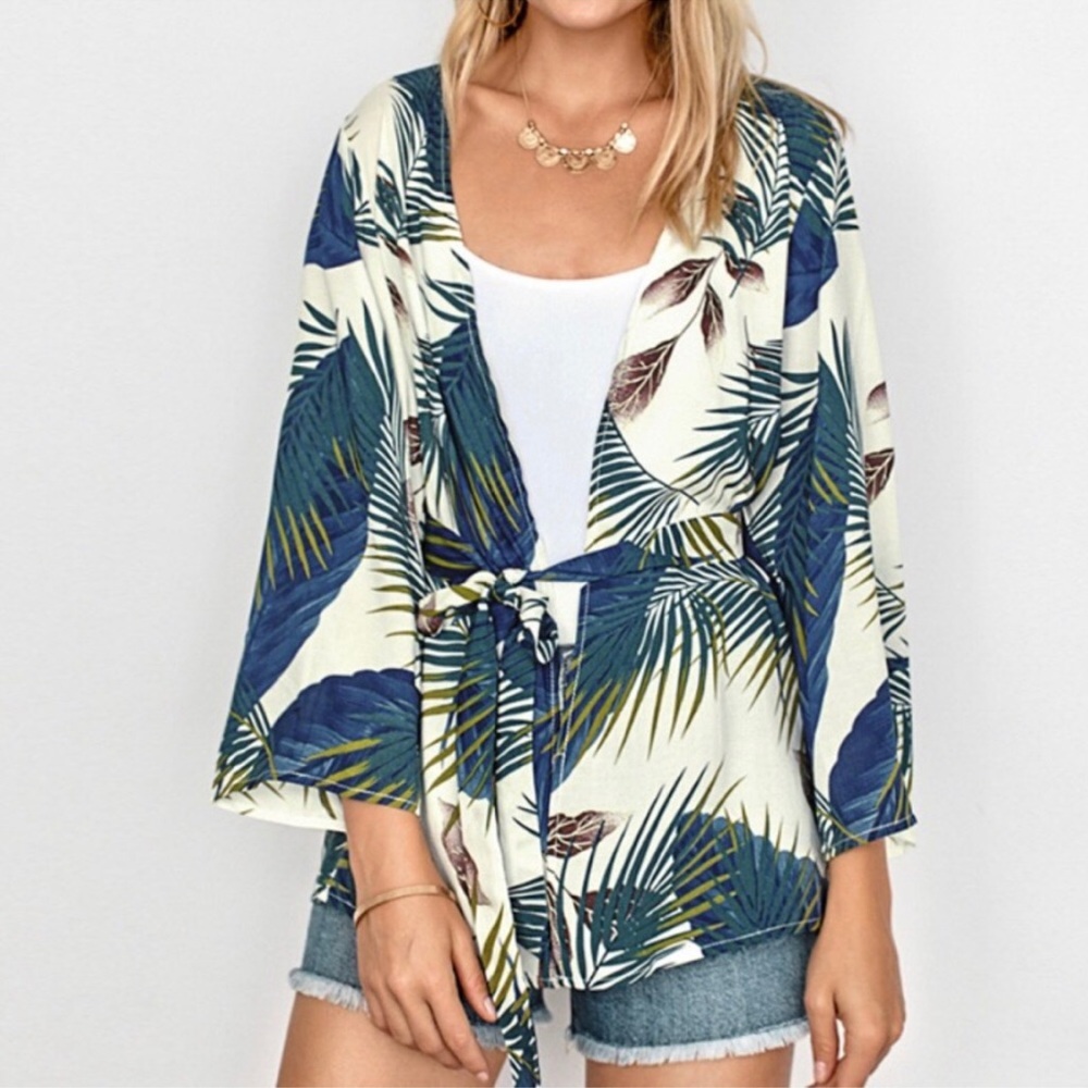 Cupshe Kimone Robe Cover Up Tropical Leaf Print M
